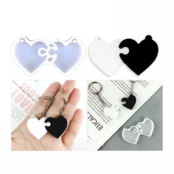 Porte-clés pour couples en forme de cœur, Puzzle pour amoureux, pendentif, moulage en résine époxy, moules en Silicone, outils de bijouterie, collier fait à la main