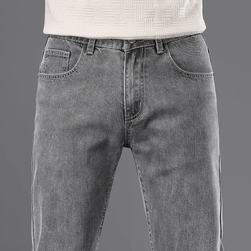 

Classic Men Vintage Cloth High Waist Trousers 2025 Autumn Loose Straight Stretch Wash Jeans High Quality Sky Blue Brand Pants