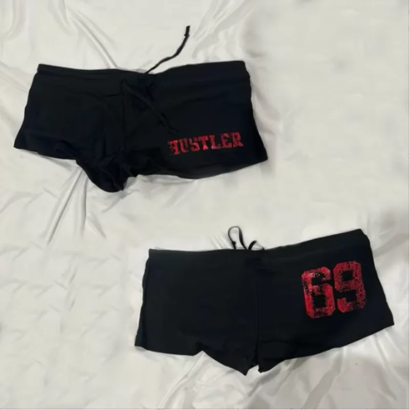 Y2K Hot Girl Fashion Hiphop Grunge Sexy Harajuku Streetwear Solid Color Letter Graphic Print subculture High Street Casual Short