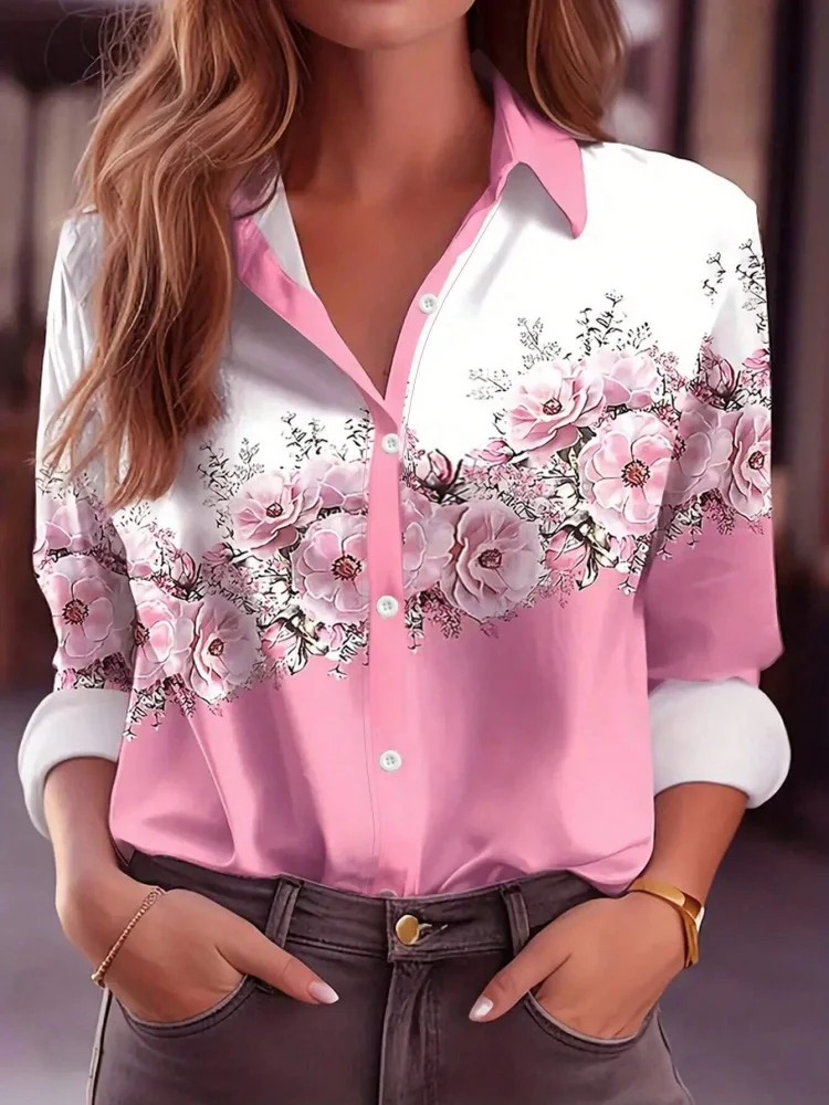 Chemise casual casual à manches longues pour femmes Urban Street Trend Chemise à manches longues couleur amour 3D imprimé automne chemise à manches longues S-5XL