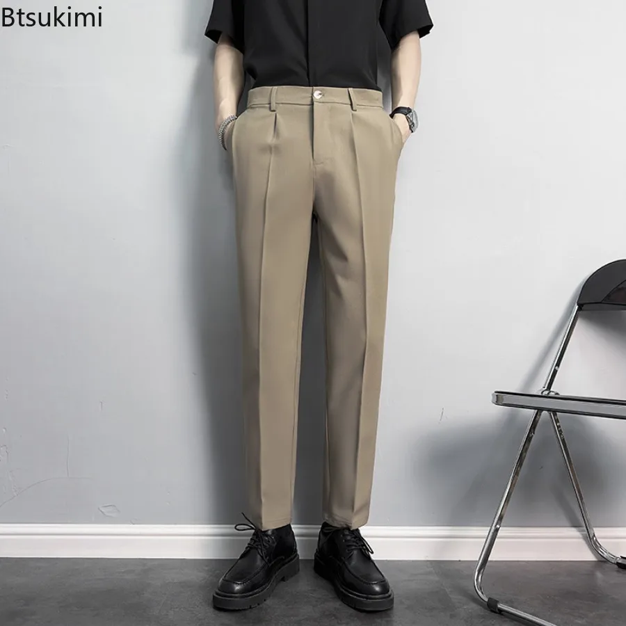 New Men's Solid Color Suit Pants Fashion Classic Style Business Casual Straight Leg Pants Male High Grade Slim Formal Trousers