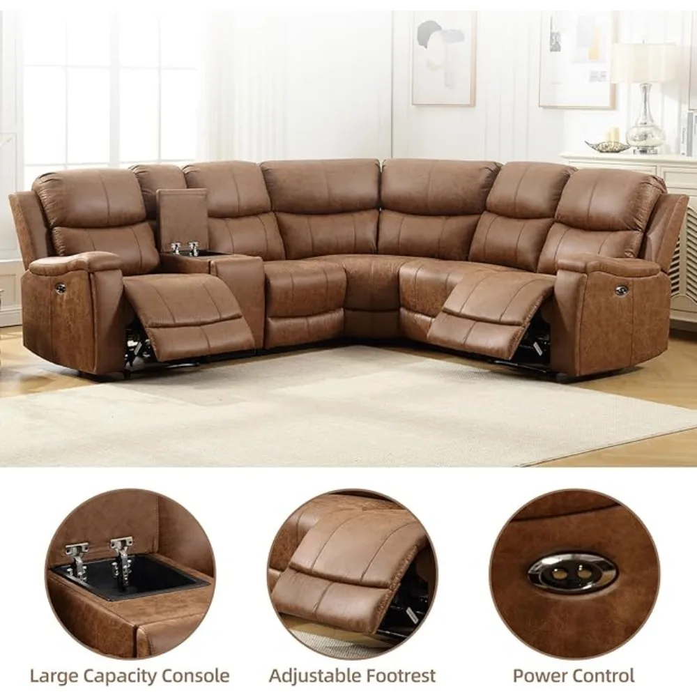 Recliner, Reclining Sectional Sofa with Console& Dual Recliner, 6 Seats Recliner Sofa with Cup Holder& USB Port, Sectional Couch