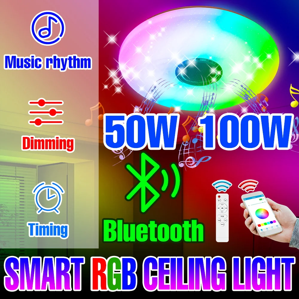 rgb-スマートランプシーリングライトスピーカー付き-bluetooth-接続アプリリモコン-50-ワット-100-ワット家庭用寝室の装飾パーティー