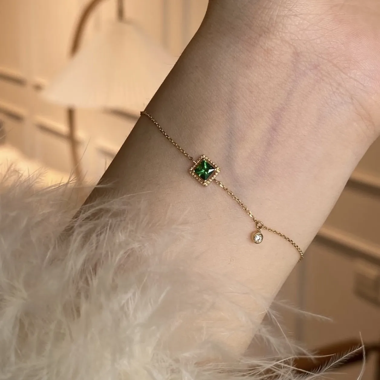 ENSHIR Squre Green Zircon Bracelet for Women Luxury Vintage Fashion Temperament Simple Niche Jewelry Gifts Wholesale