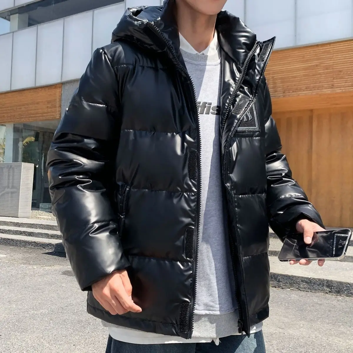 

Winter New Men's Glossy Hooded Top Down Jacket Fashion Trend Warm Young Trendy Men Waterproof Windproof Down Jacket Short