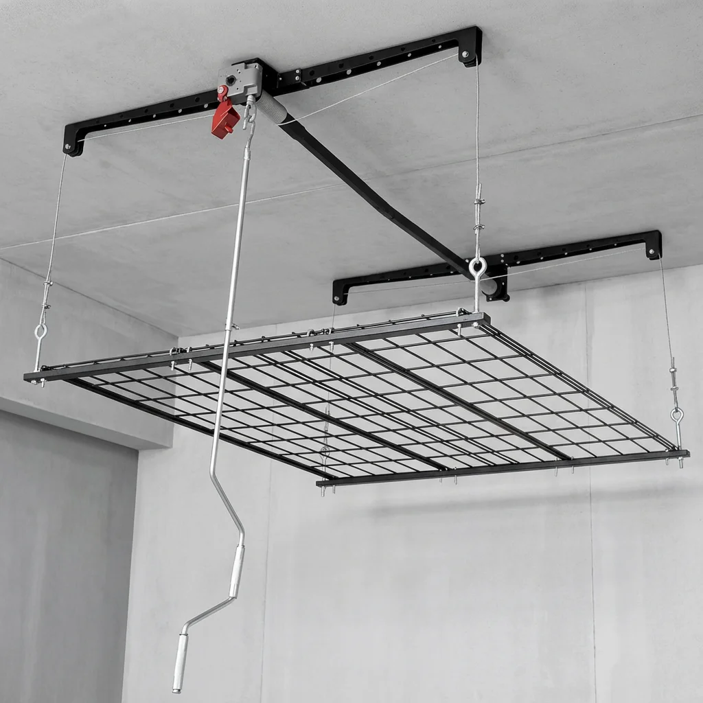 Ceiling Storage Rack Overhead Organizer for Home Garage Space - Saving Thickened Plastic/Metal Shelf