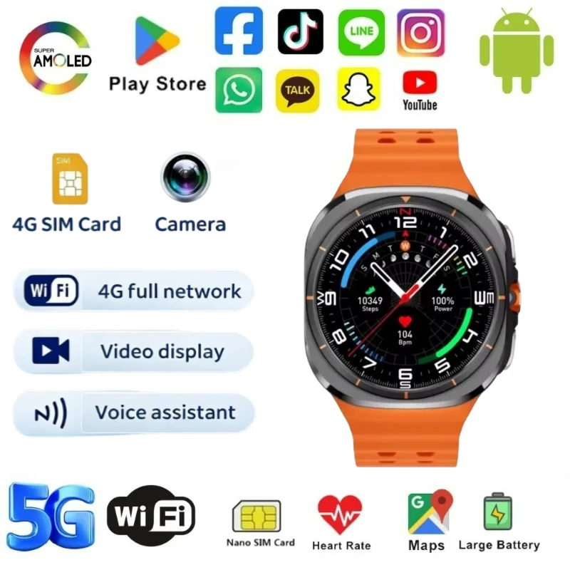 U8 Ultra Android Smartwatch New Global Call 5G/4G Full Network Rotation Camera Amoled Screen GPS WIFI NFC SIM Card Sport Watch
