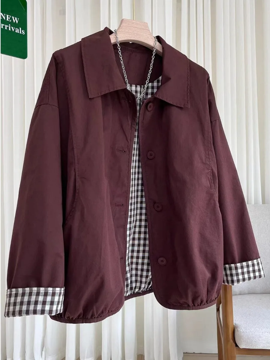 2026 New Plaid Cuff Jacket plus Size Women Loose Casual  Color Workwear Collar Long Sleeve Versatile Open Cardigan