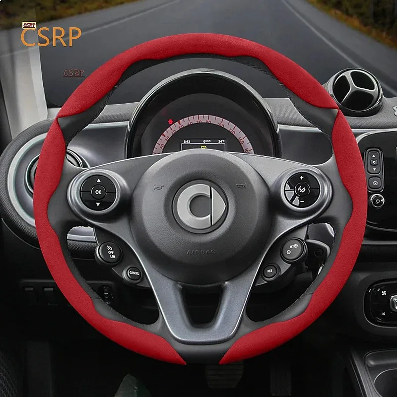 Suitable for Smart Anti-Slip Buckle Segmented Suede Steering Wheel Cover Suitable for Fortwo 451 450 Tronsmart T7 453 Gauge