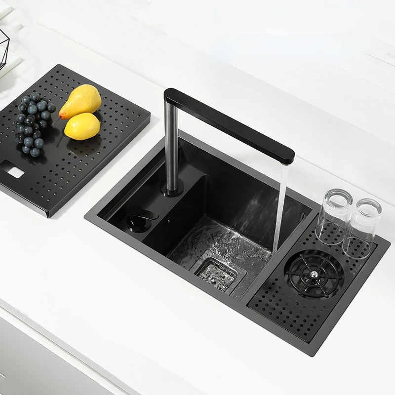 Small Size Black Hidden  Kitchen sink Single bowl Bar  Stainless Steel Balcony  Concealed  With cup washer