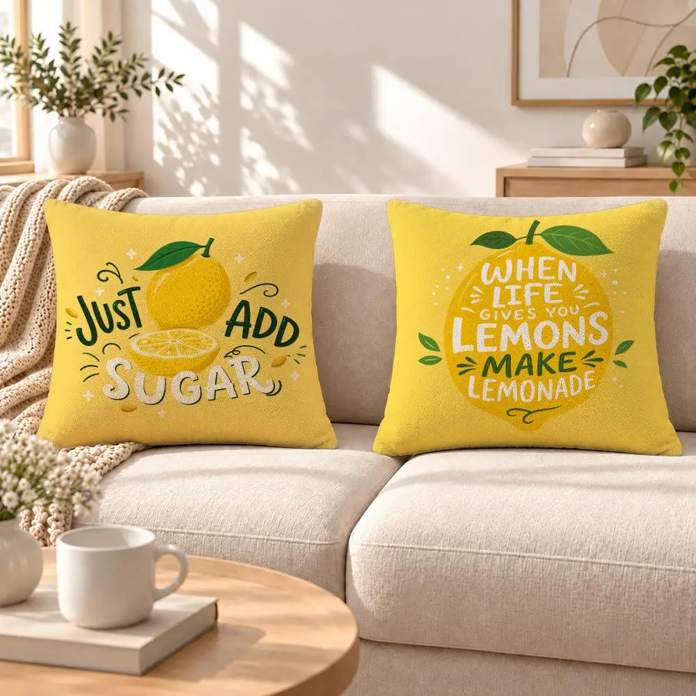 Art Funny When Life Gives Lemons Cushion Cover Soft Short‑Plush Pillowcase, Decor for Sofa & Bedroom, Perfect Holiday Gif