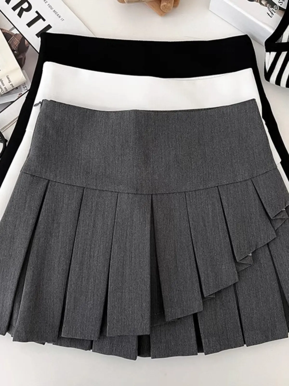 

Женская серая мини-плиссированная юбка, винтажная асимметричная юбка в консервативном стиле 2000-х годов, Harajuku, корейский стиль, юбка трапециевидной формы Y2k, лето 2026