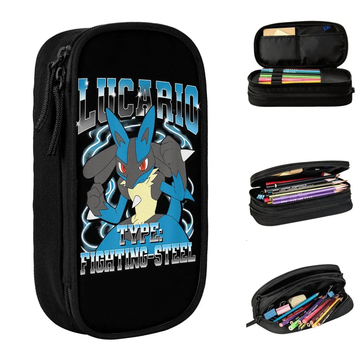 Pokemon Lucario Type Fighting Steel Poster Pencil Cases Fun Pen Bags Girl Boy Big Capacity Office Gift Pencilcases