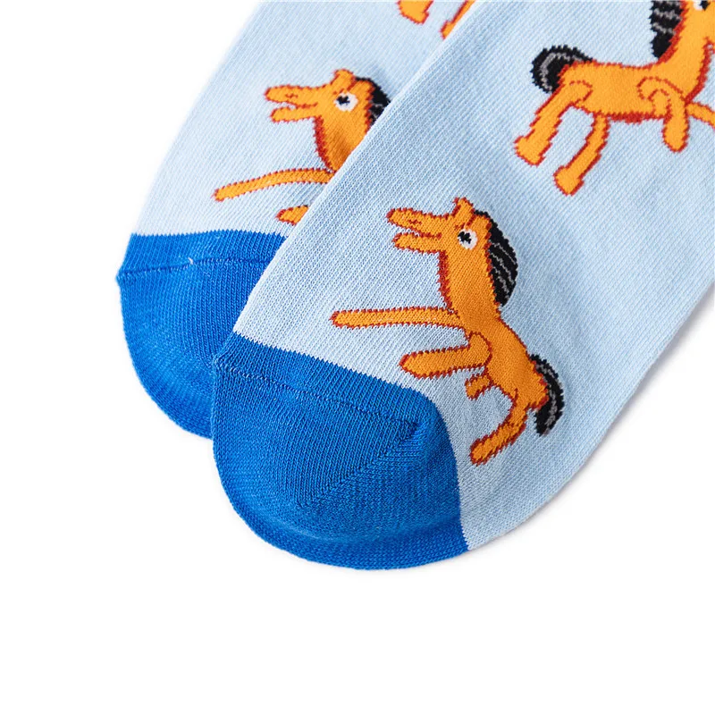 Creative Men Socks Kawaii Cartoon Horse Eagle Penguin Pattern Blue Socks Female Harajuku Skateboard