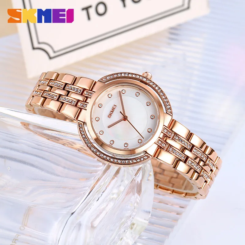 Womens Bracelet Quartz Watches Luxury Rhinestone Dial Zinc Alloy Band Analog Display 3 Bar Waterproof Fashion Wristwatch view 4