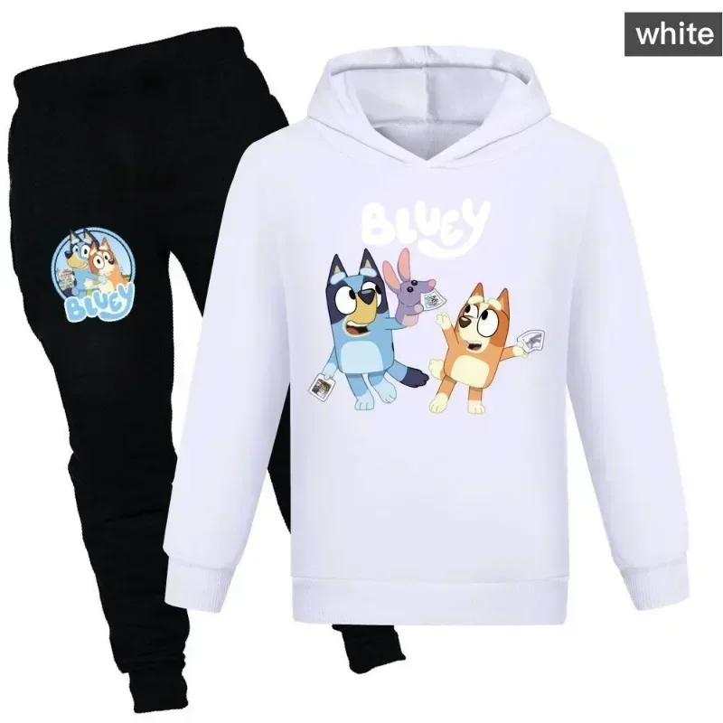 Cartoon Bluey Set di abbigliamento per bambini felpe con cappuccio autunno manica lunga Tshirt pantaloni 2 pezzi Set per ragazze ragazzi vestiti