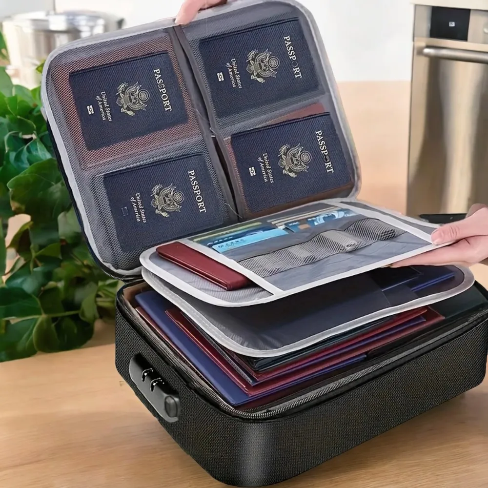 Water-Resistant 3-Layer Document Case With Lock, Portable Travel Organizer and Secure File Protection