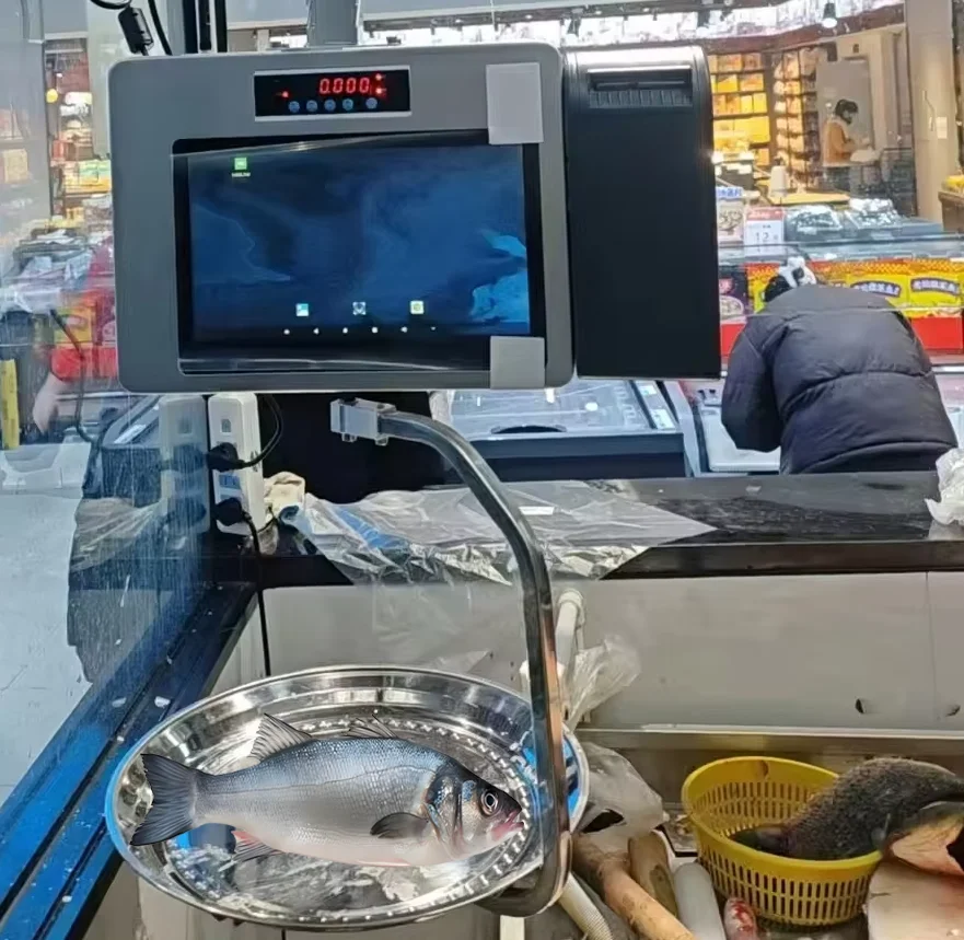 AI barcode label POS cash register scale, high-precision weighing, Android 11, Bluetooth and Wi-Fi