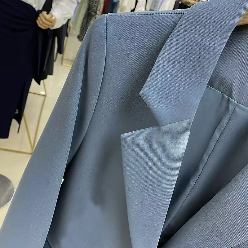 Blazers à boutonnage simple de style coréen pour femmes, manteau imbibé bleu, veste de bureau, vêtements d'extérieur féminins de tempérament, nouveau