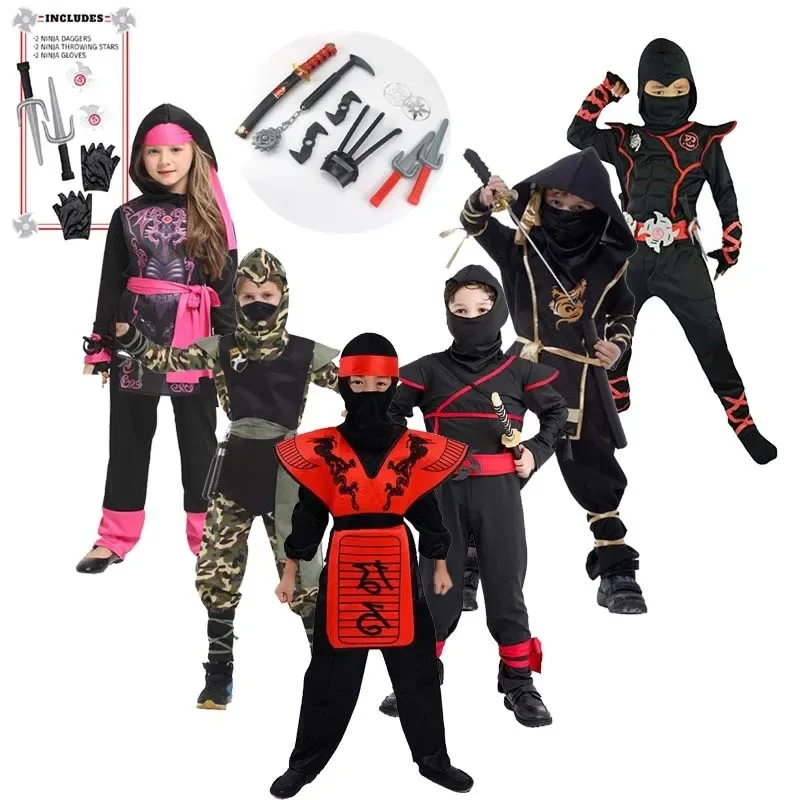 

new year purim costume for boys Children Fancy Halloween Costume for Kids Ninja Cosplay Superhero samurai warr Set swordsman