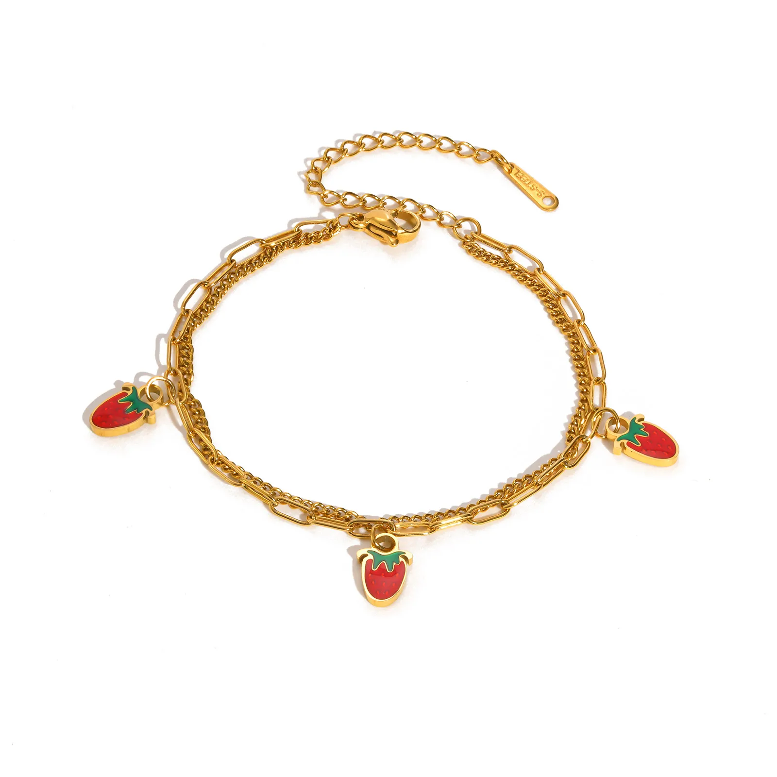 Stainless Steel Double-layer Strawberry Bracelet for Women Girls,Gold Color Waterproof Bracelets,Daily Jewelry Cute Gifts