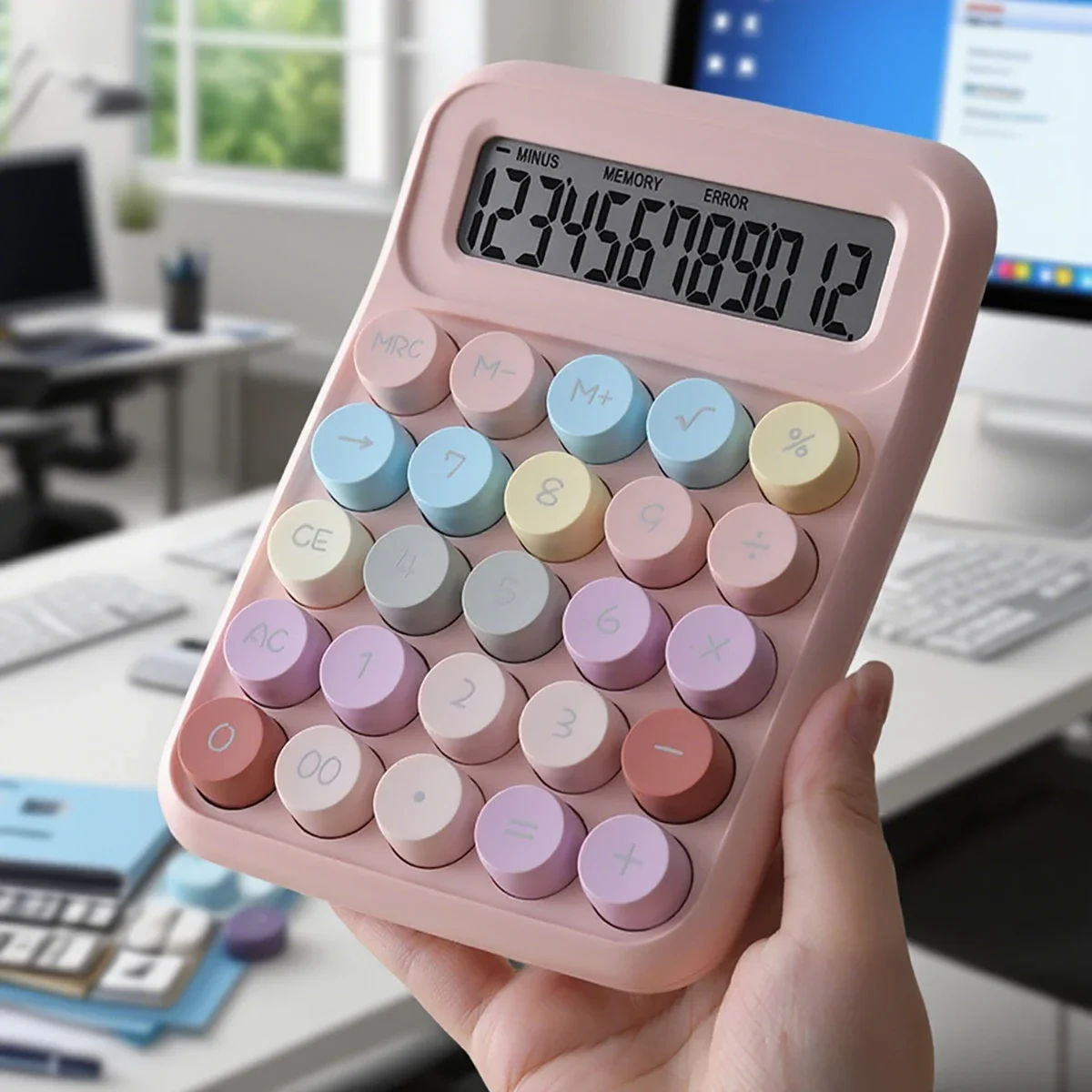 Calculadora de escritorio LED de 12 bits en color, con sonido de clic sensible, adecuada para uso en oficina, una necesidad de oficina.