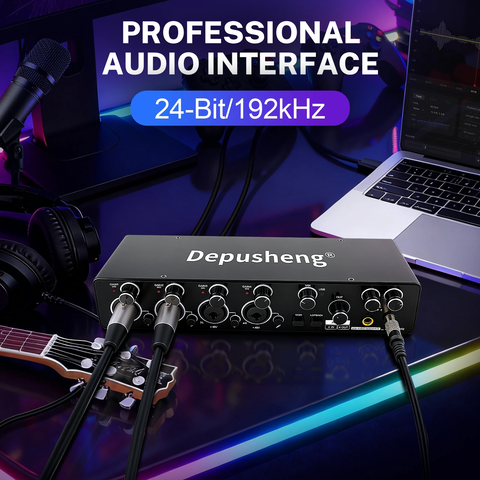 MQ22/44 ASIO Audio Professionelle Soundkarte 2/4-Kanal USB-Audio-Interface für Live-Aufnahmen – Detail 6