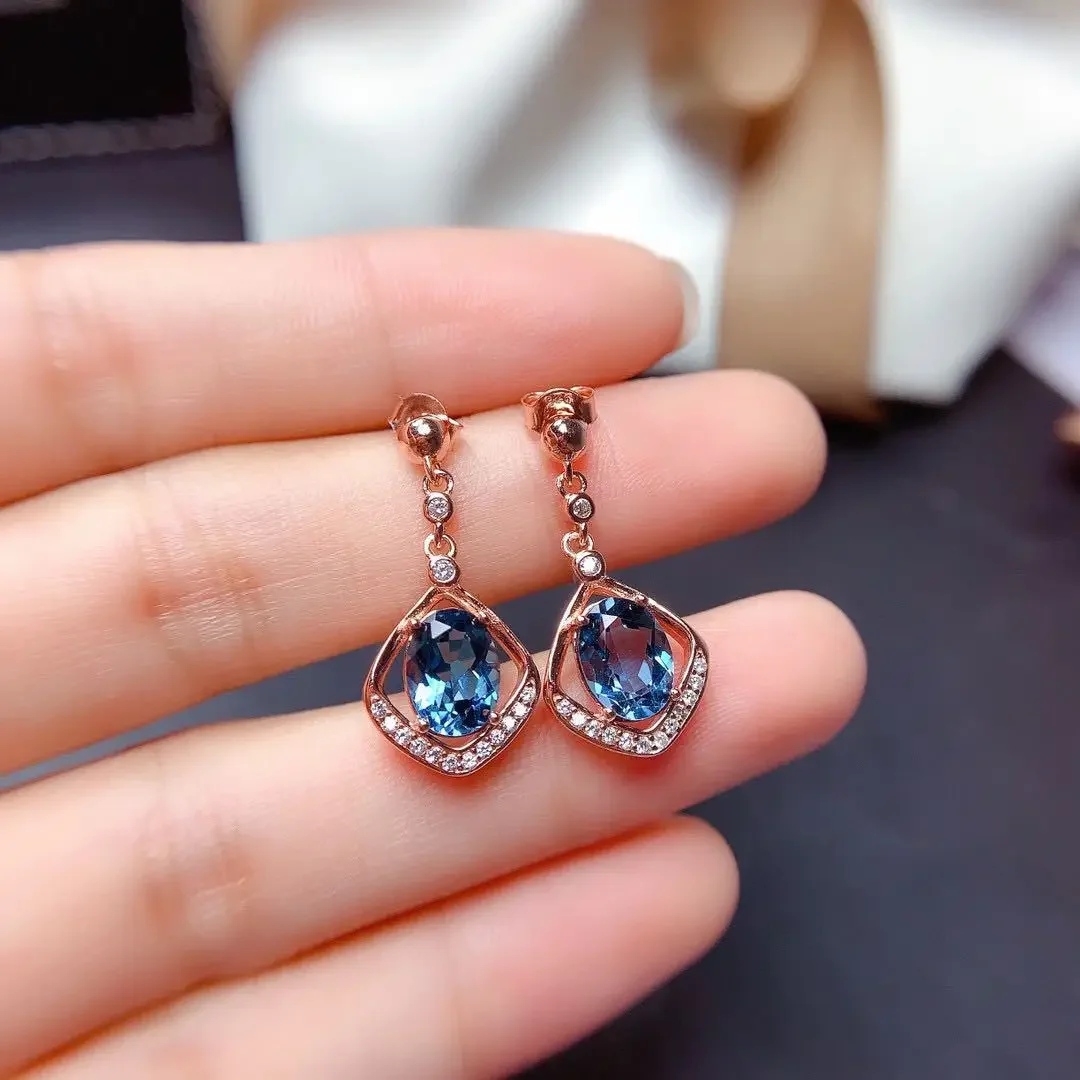 DIWENFU 14K Rose Gold Earring Natural Sapphire Jewelry for Women Fine Anillos Punk Engagement Butterfly Geometric Drop Earring