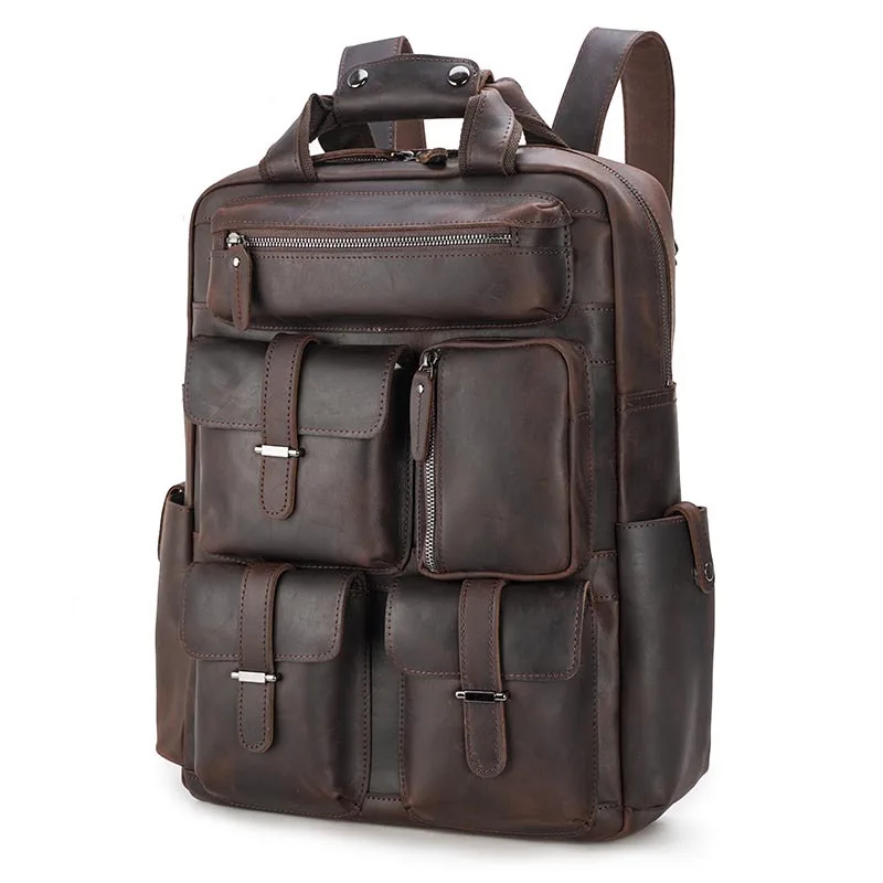 

Men's Laptop Backpack Genuine Leather Fit 16 inch PC Daypack Rucksack For Teenager Extra Big Male Travel Bags Shool Bag