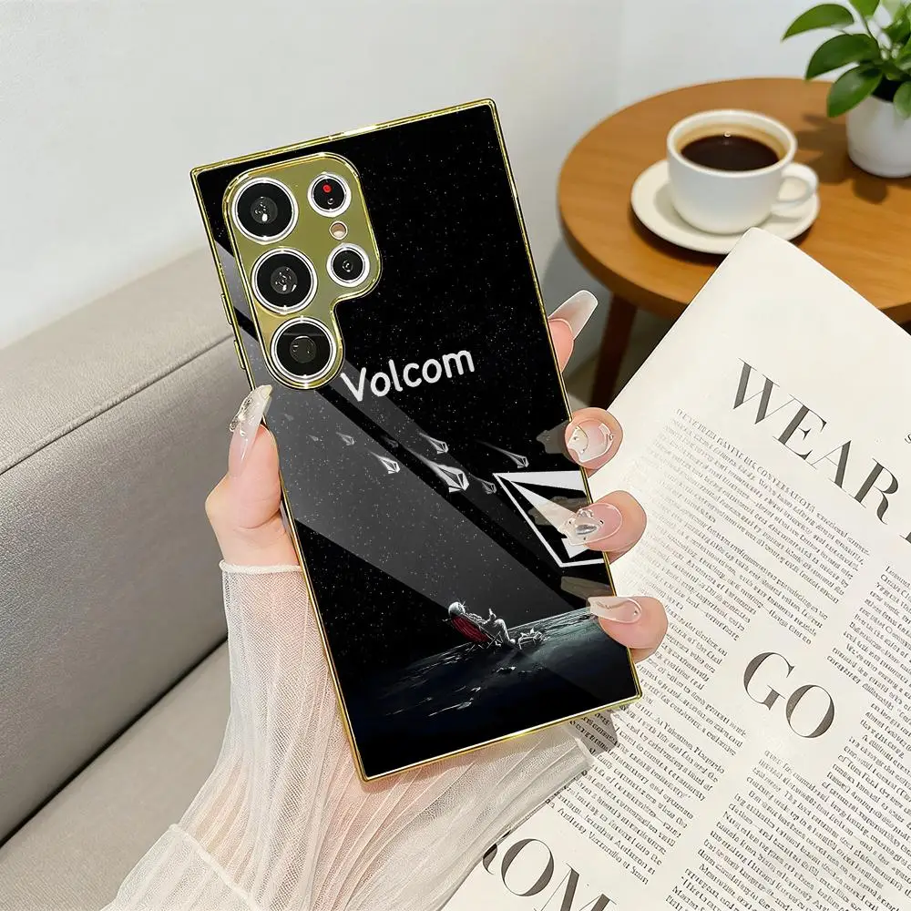 Fashion Brand V-volcoms Phone Case Luxury Electroplated Metal Frame Case For Samsung Galaxy S25 S24 S23 Ultra