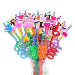 8pcs 26cm Cartoon Animal Flamingo Themed Straws Reusable Plastic Spiral Drinking Straws Children Baby Birthday Party Decoration