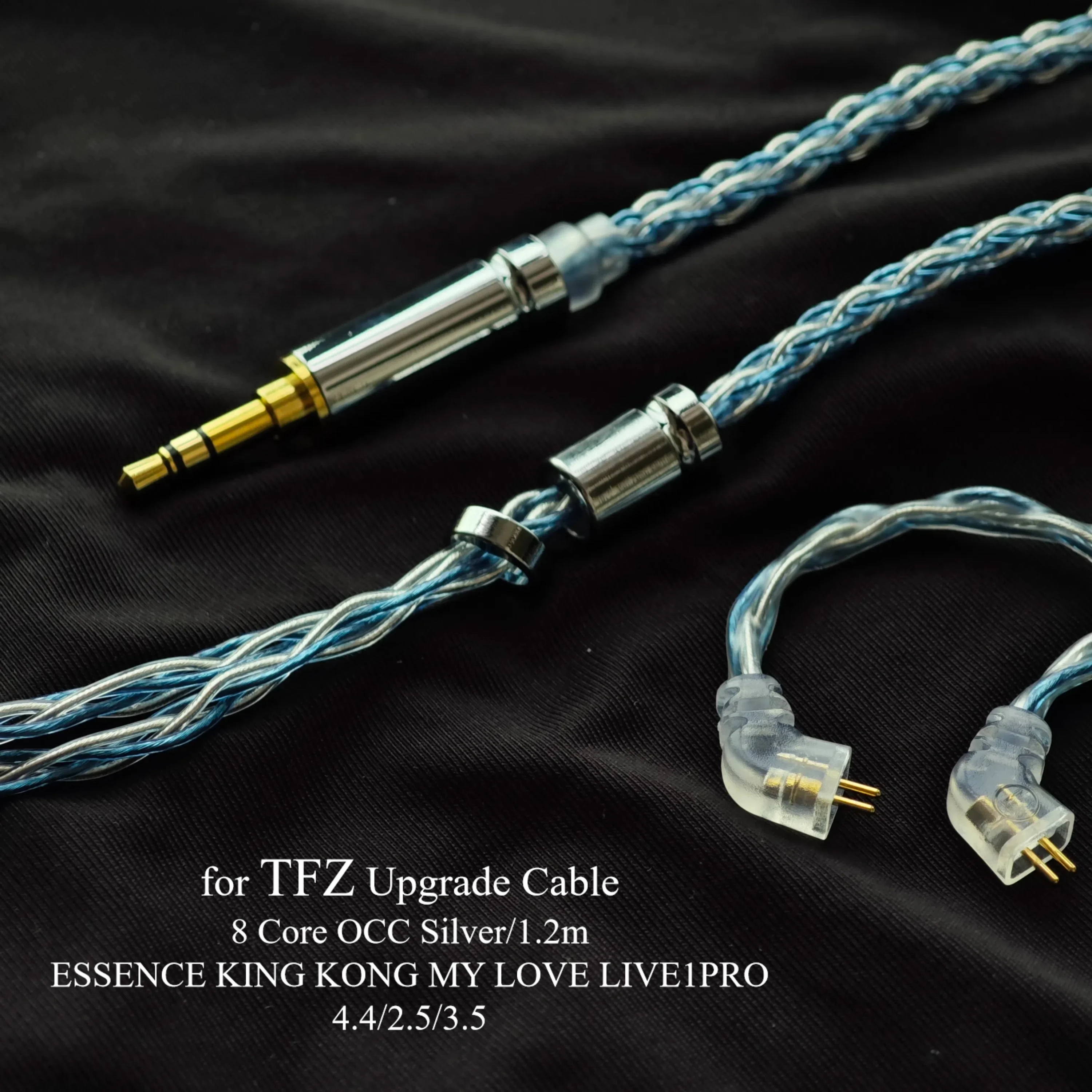 Kompatibel mit TFZ ESSENCE, KING KONG, MY LOVE, LIVE1PRO Kopfhörer 8-adriges OCC-Upgrade-Kabel 3,5 mm mit Mikrofon 2,5/4,4 mm