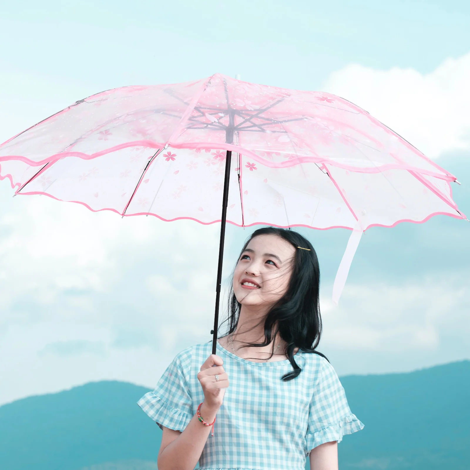 

Compact Floral Folding Umbrella Sun Protection Raining Day Transparent Portable Travel Lightweight Gift Folding Umbrella