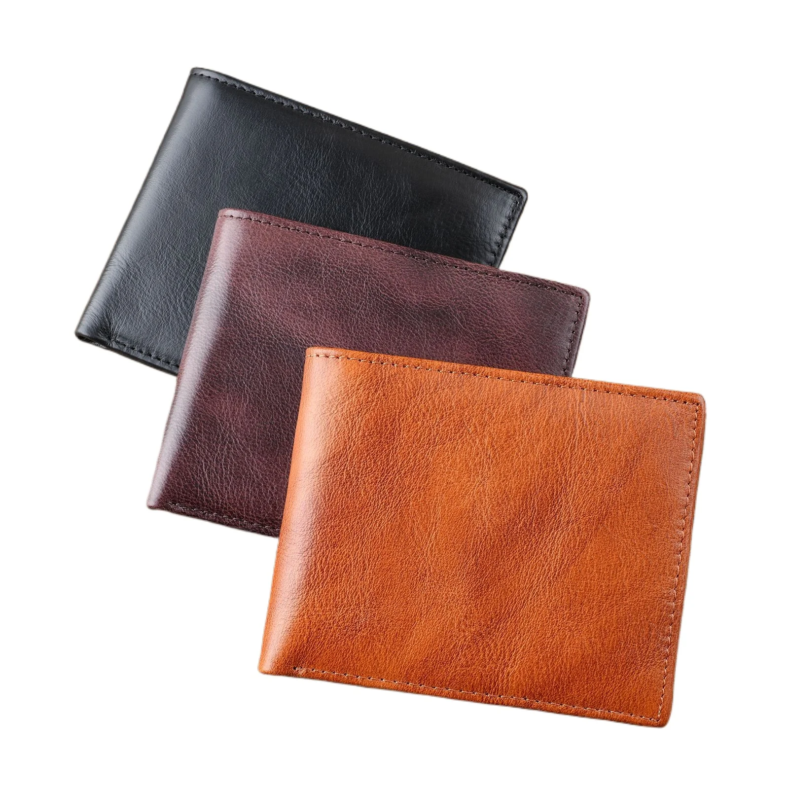 Soft Oil Wax Cowhide Bi-fold Wallet for Men Multiple Card Compartments Separate Coin Pocket Minimalist Daily Money Purse