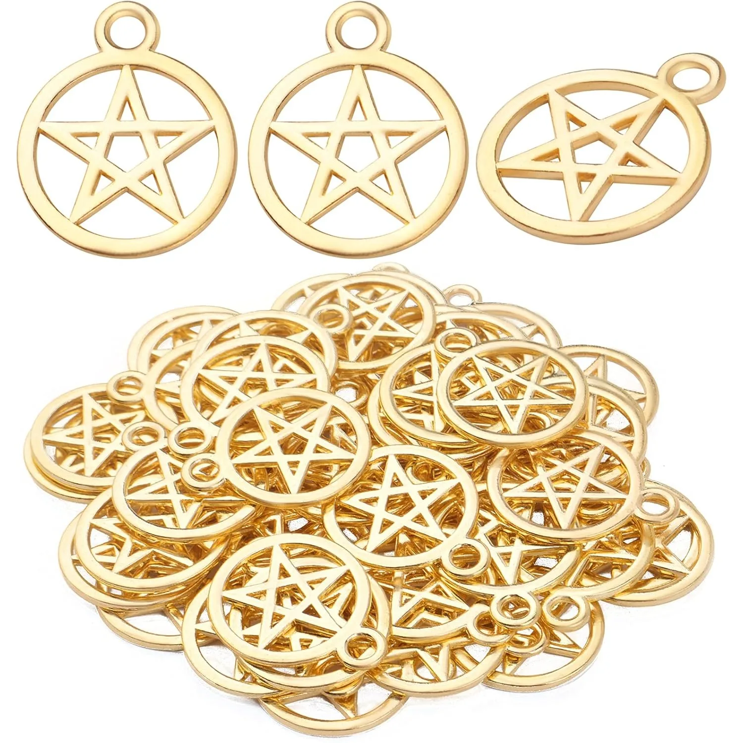 

50pcs Alloy Round Vintage Pentagram Pendants Protection Lucky Pentagram Charms for DIY Bracelets Necklaces Craft Jewelry Making