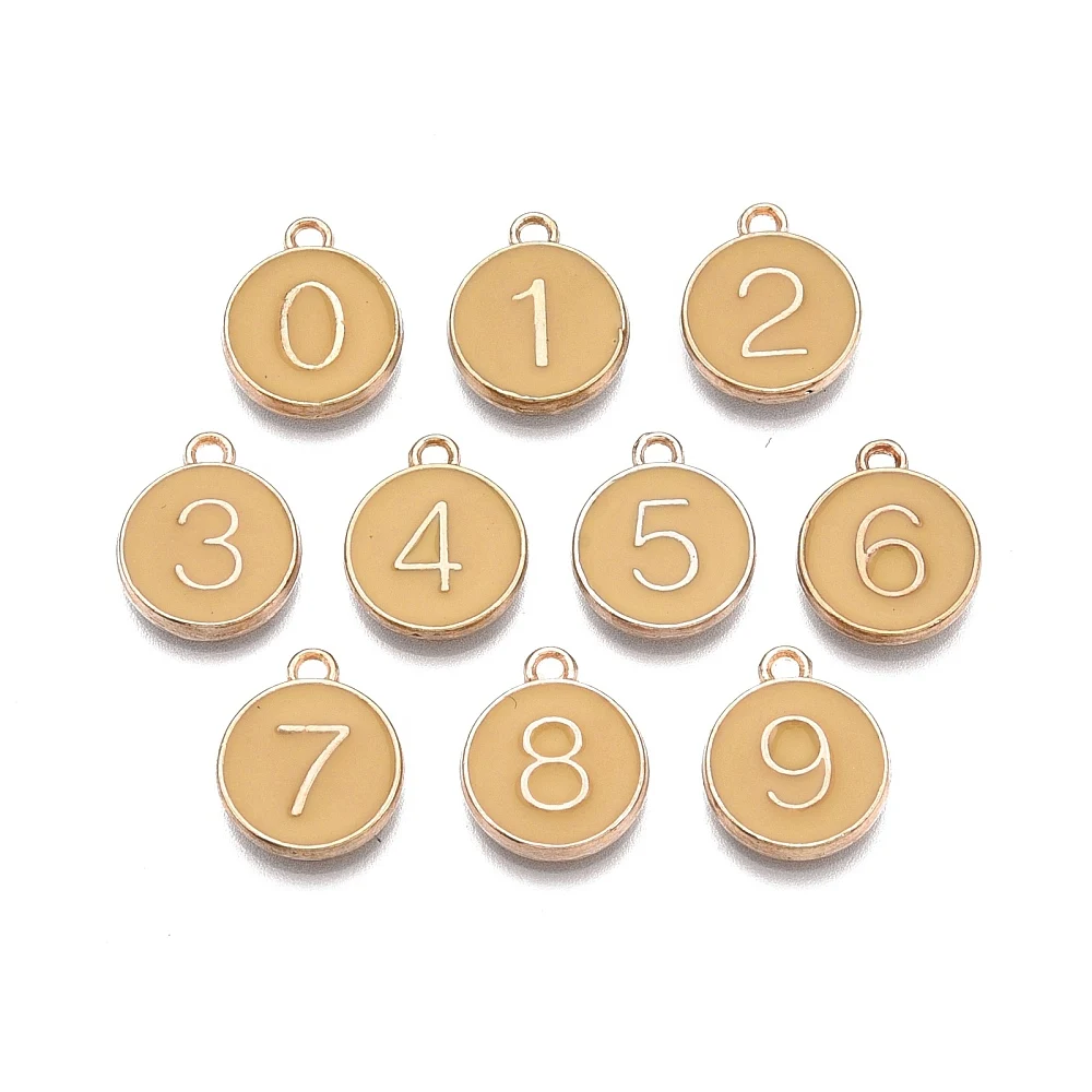 1 SetAlloy Enamel Number Charms Enamelled Sequins Pendant Charm White Flat Round with Number Jewelry Findings for Necklace