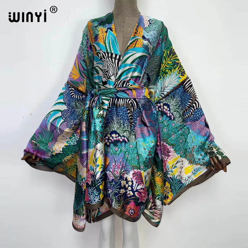 WINYI-Kimono à manches longues pour femmes, cardigan, point, kaftan, sexy, style Boho, plage, vacances africaines, 2022