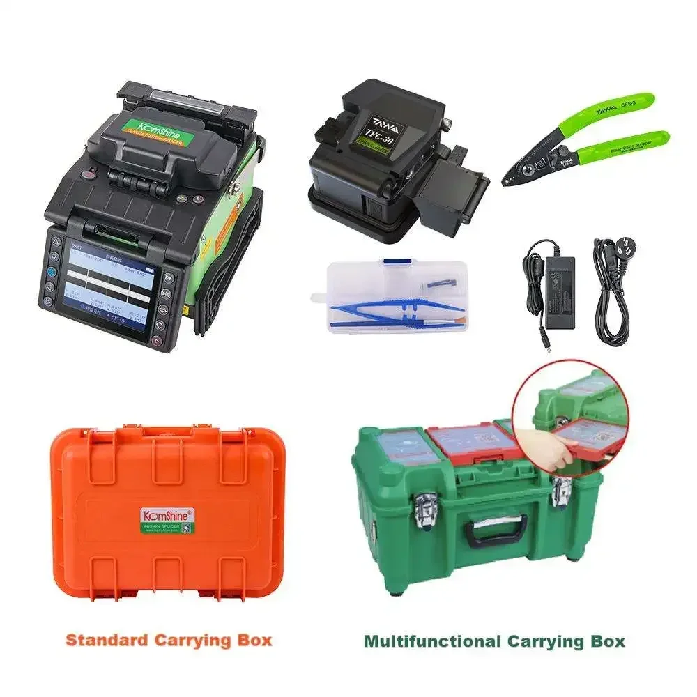 DHL UPS FedEx Komshine GX39 متعدد اللغات الانصهار جهاز الربط FTTx V-الأخدود الأساسية محاذاة آلة ربط الألياف البصرية واحدة