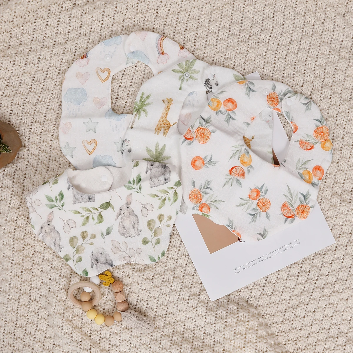 Elinfant Digital Print Bamboo Cotton Baby Feeding Bibs,Flower Design 360° Rotation Infant Burp Cloth,Bandana Drool Bibs