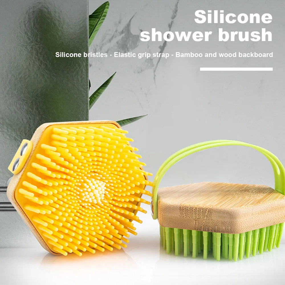 

Бамбуковая полигональная силиконовая универсальная щетка для скраба для душа и тела, приятная для кожи щетка для шампуня для влажной кожи для ванной комнаты