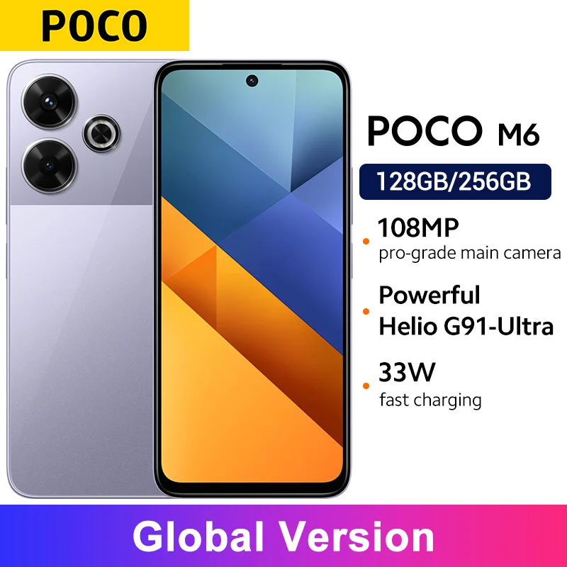 الإصدار العالمي POCO M6 4G الهاتف الذكي كاميرا 108MP Helio G91 Ultra 6.79 "90 هرتز عرض 5030 مللي أمبير بطارية 33 واط شحن سريع