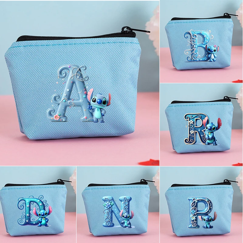 

New Stitch Canvas Coin Purse Disney Kawaii Anime Figures Wallet Fun 26 Letter Printed Storage Bag Large Capacity Stationery Bags