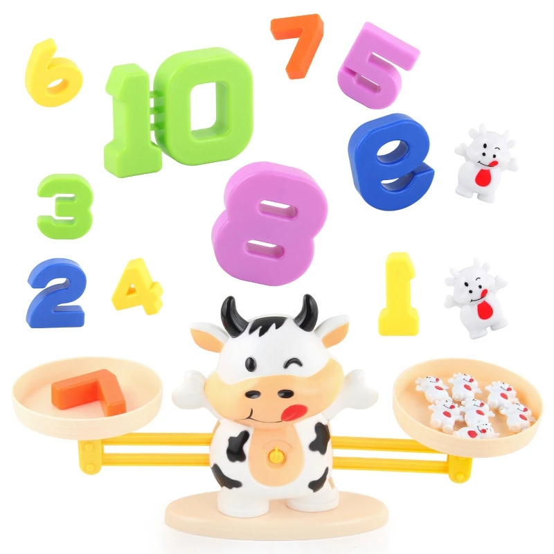 Math Match Toy Cow Balancing Scale Preschool Number Balance Toys Baby Educational Learning Board Game Gift