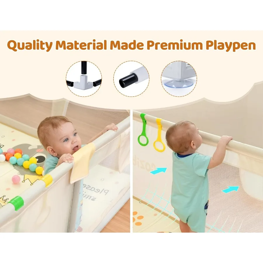 روضة أطفال مع حصيرة، روضة أطفال كبيرة جدًا مقاس 71 × 59 بوصة للأطفال الصغار، ساحة اللعب، لعب سياج الطفل ومنطقة النوم للاستخدام الداخلي والخارجي