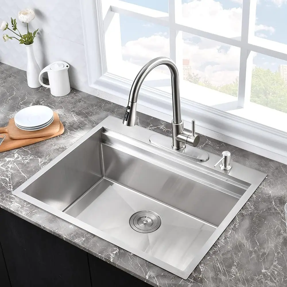 Imagem -03 - Drop-in Workstation Kitchen Sink Profunda Único Bacia Utilitário Sink 25x22 16 Gauge 10 Aço Inoxidável