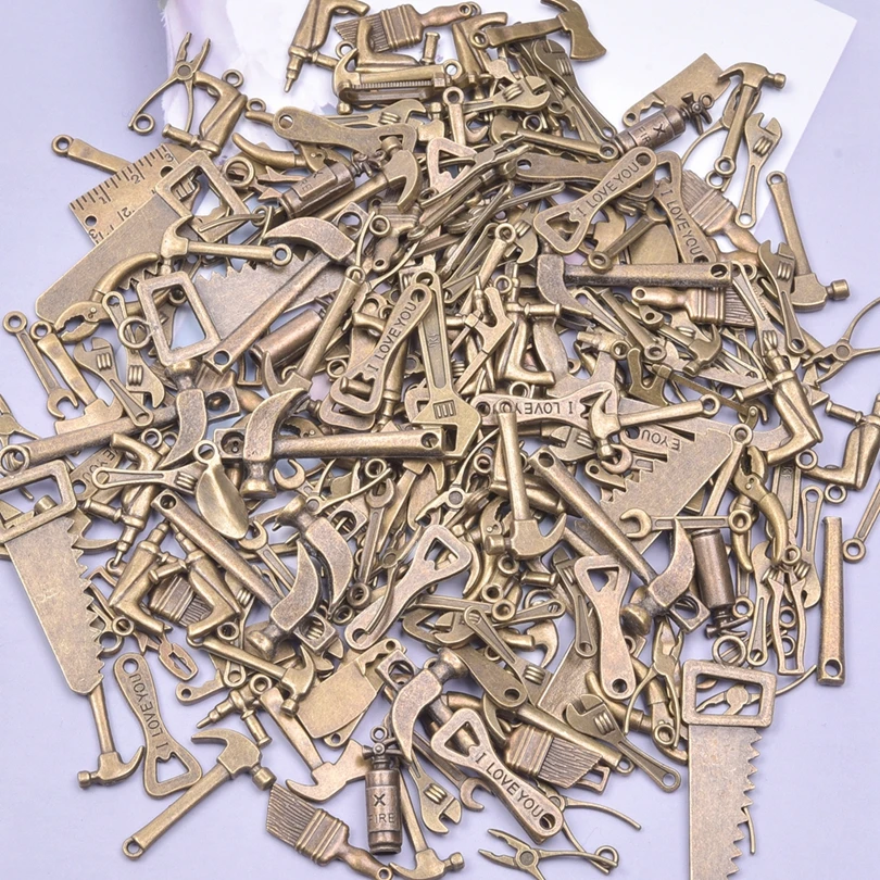 10/20/30pcs/Lot Bronze Tools DIY Jewelry Pendants I Love You Bottle Opener Brush Charms In Bulk Metal Jewellry Making Supplies