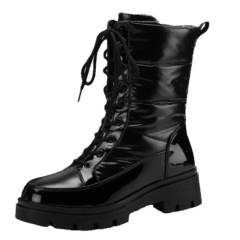 

ASILETO Women Snow Boots Round Toe Thick Heels Lace Up Plush Size 43 44 Snow Booties