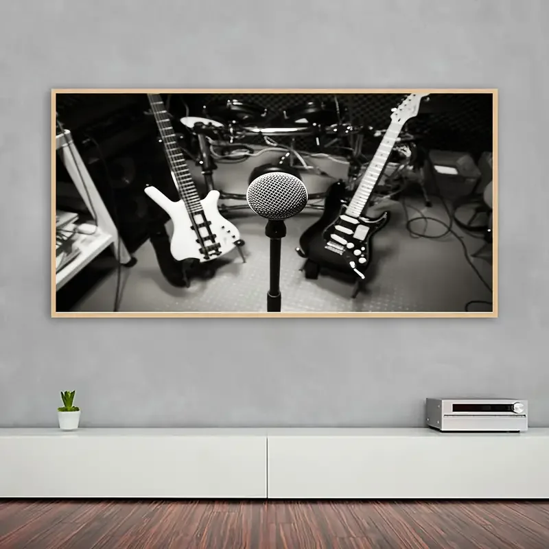 (1PC Unframe)1pc Unframed Monochrome Style Canvas Print Poster, Musical Instruments Guitar Play Painting, Canvas Wall Art, Artwo