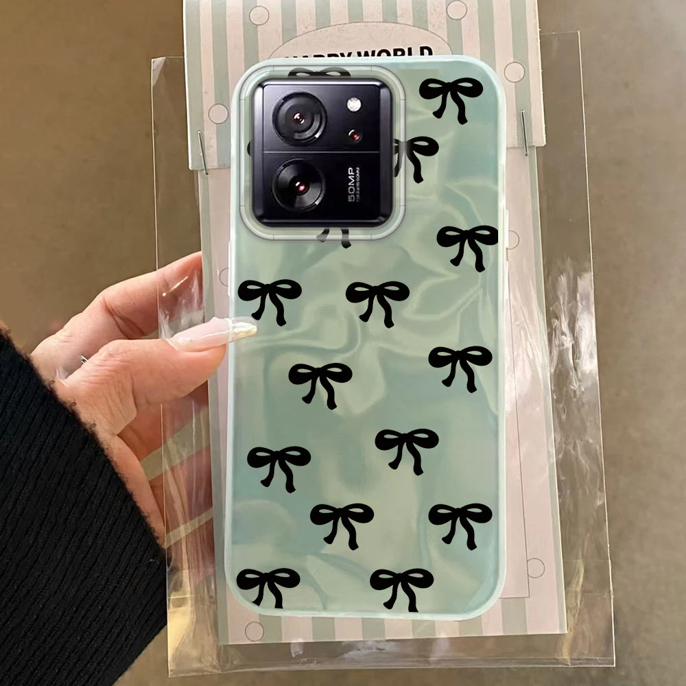 Grüne Schleife INS Mädchen Print Frauen für Xiaomi 13T 14T Pro 11 Lite NE Poco X5 X6 X7 M6 C65 C61 M5S Telefon Fall Shell Soft Cover