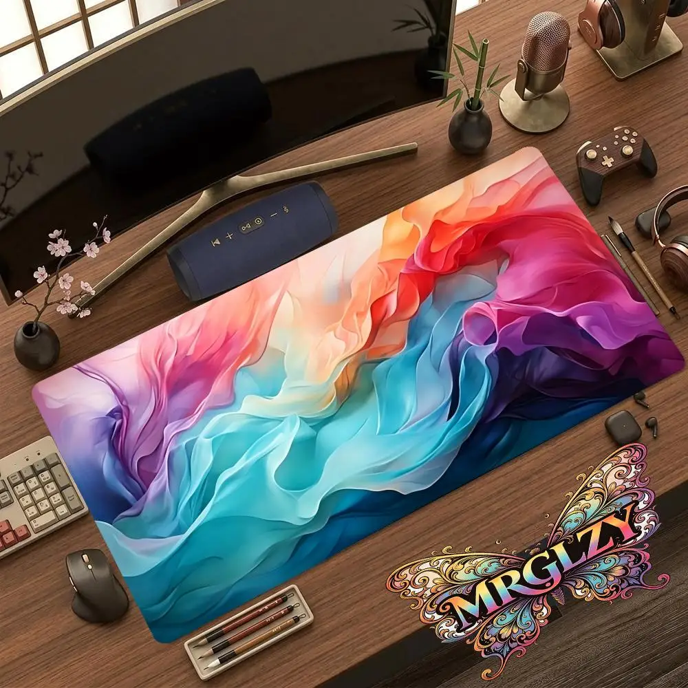 Orange Smoke Fluid Art Mouse Pad Smooth Glide Thick Rubber Table Mat For Modern Desk Decor